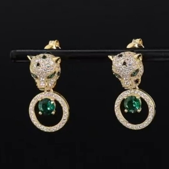 Neiman Marcus 925 Sterling Silver Jaguar Crystal Earrings - Picture 2 of 5